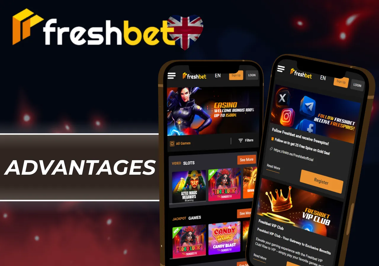 Key advantages of FreshBet, including user-friendly design, support options, and game variety.